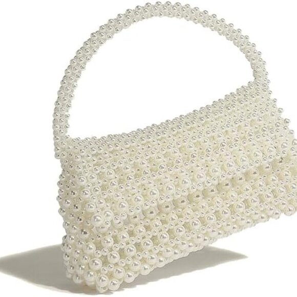 Women Pearl Clutch Purse White Bridal Evening Party Bag Formal Handbag